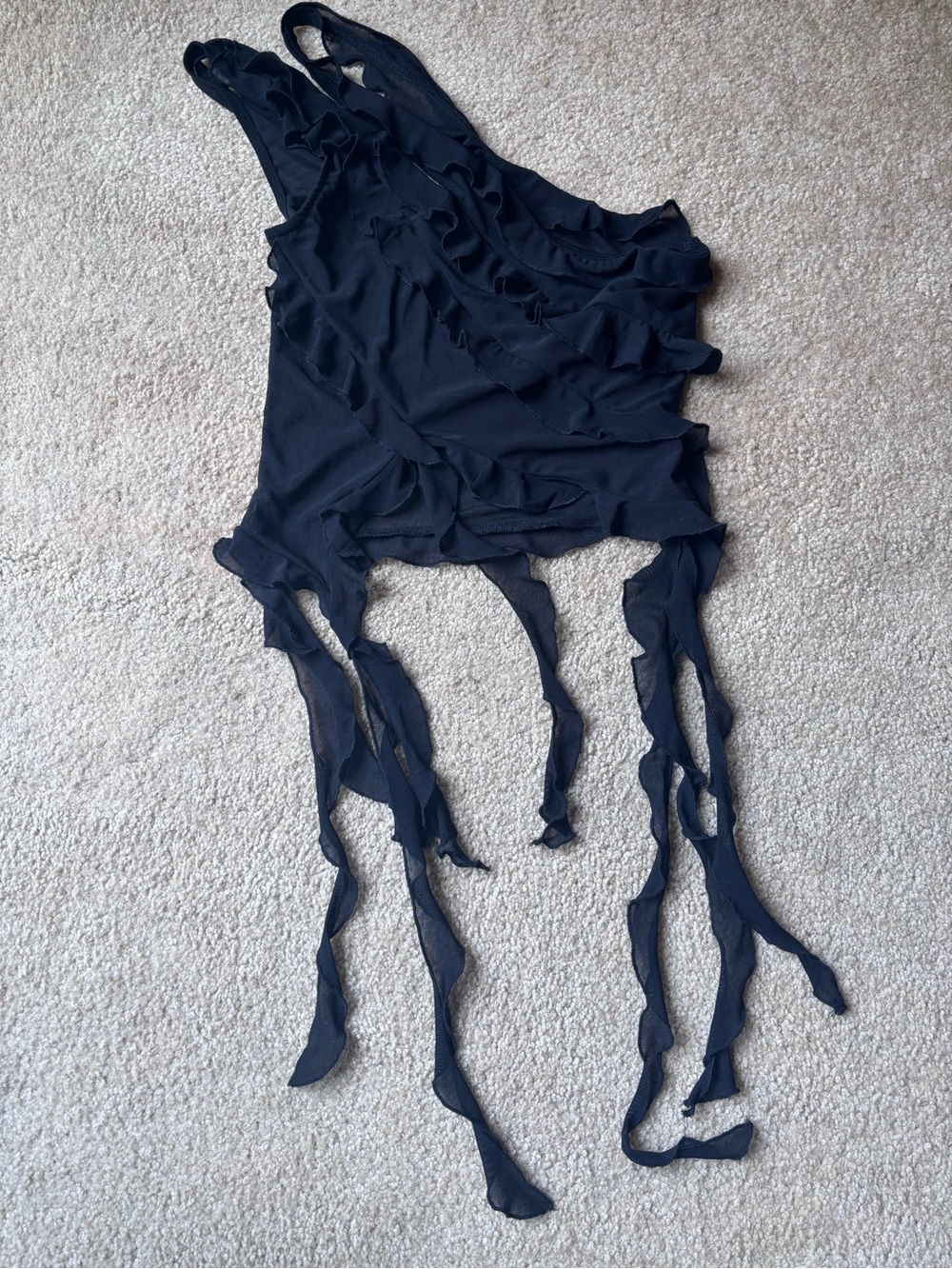 Bobble & Lace NWT Large Black Ruffle Tank Fairycore Y2K Handkerchief Hem Top